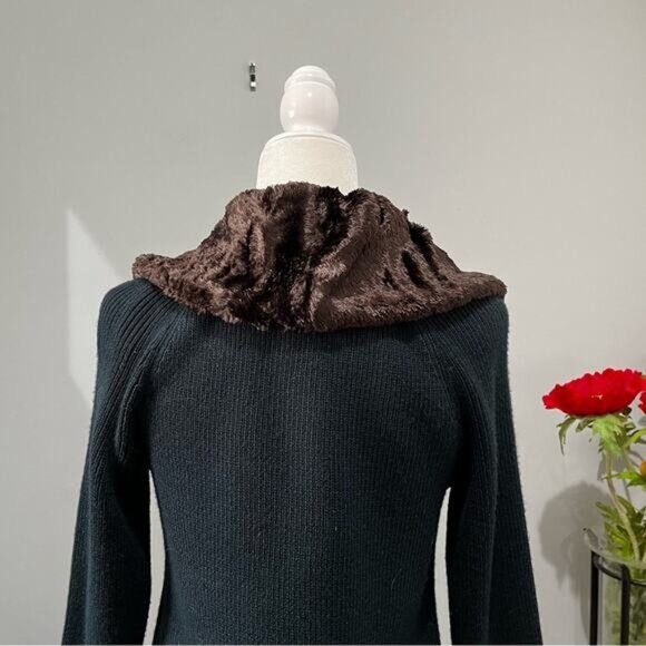 NEW Nine West Vintage Wool Faux Fur Ribbed Swing Cardigan Sweater Jacket S NWOT - Picture 6 of 15